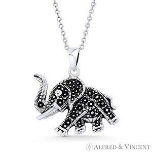 Elephant Animal Charm Pendant in Oxidized .925 Sterling Silver